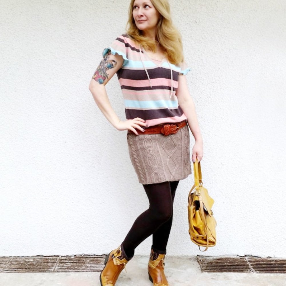 Refashioned Vintage Knit Hoodie Dress (M)